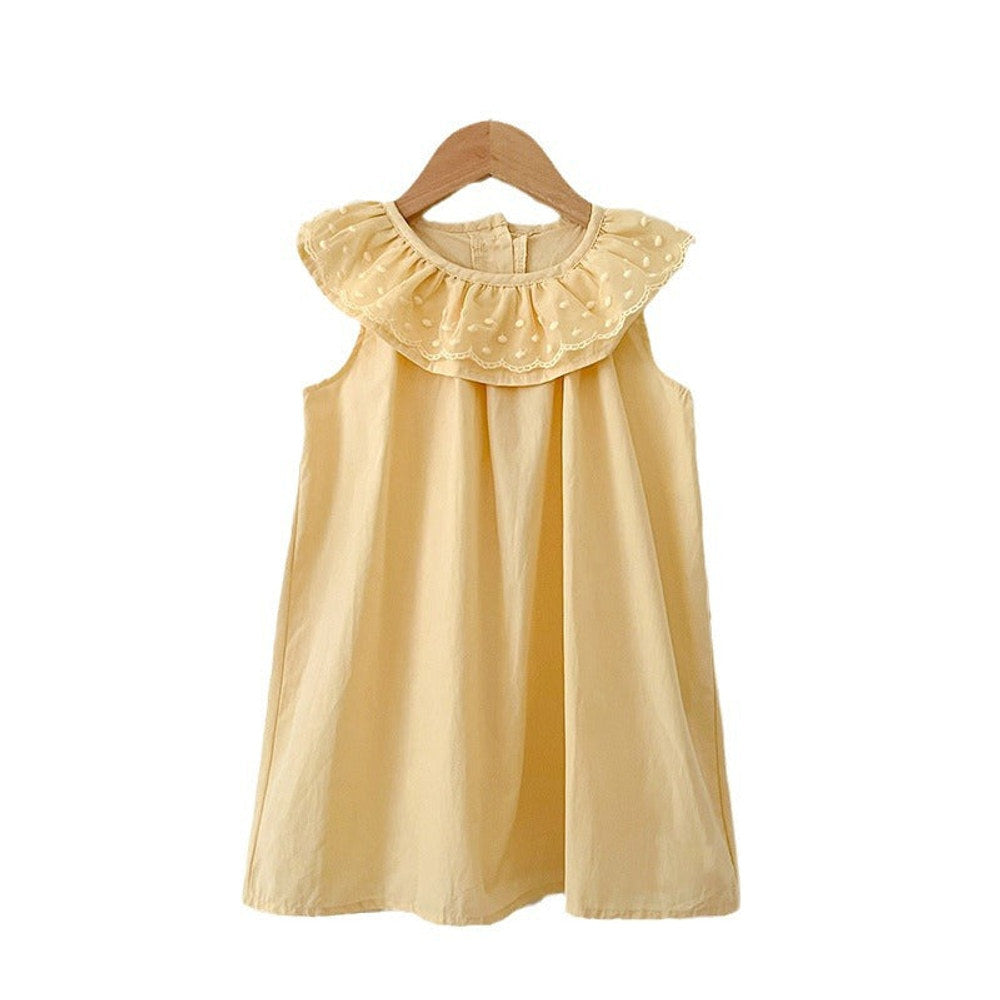 Summer Girls Solid Color Sleeveless Big Collar bodysuit And Girls’ Dress – Princess Sister Matching Set
