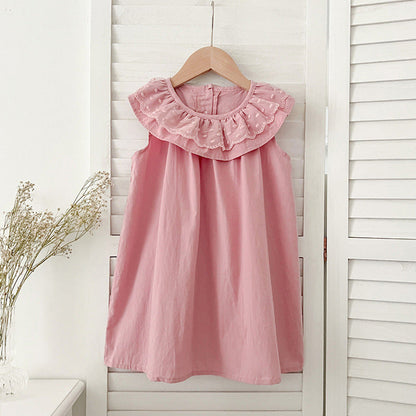 Summer Girls Solid Color Sleeveless Big Collar bodysuit And Girls’ Dress – Princess Sister Matching Set