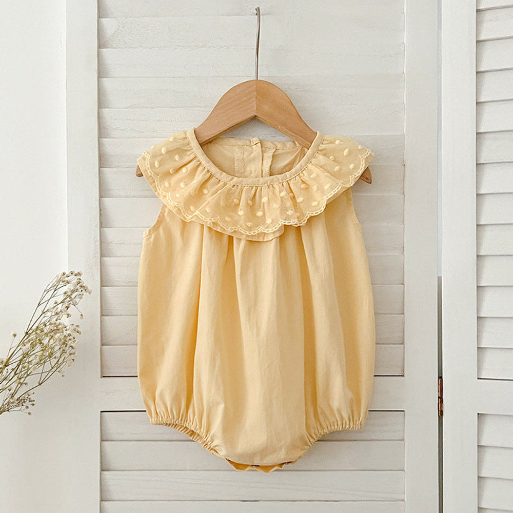 Summer Girls Solid Color Sleeveless Big Collar bodysuit And Girls’ Dress – Princess Sister Matching Set