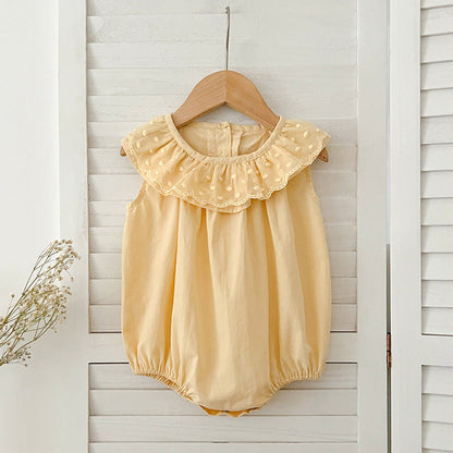 Summer Girls Solid Color Sleeveless Big Collar bodysuit And Girls’ Dress – Princess Sister Matching Set