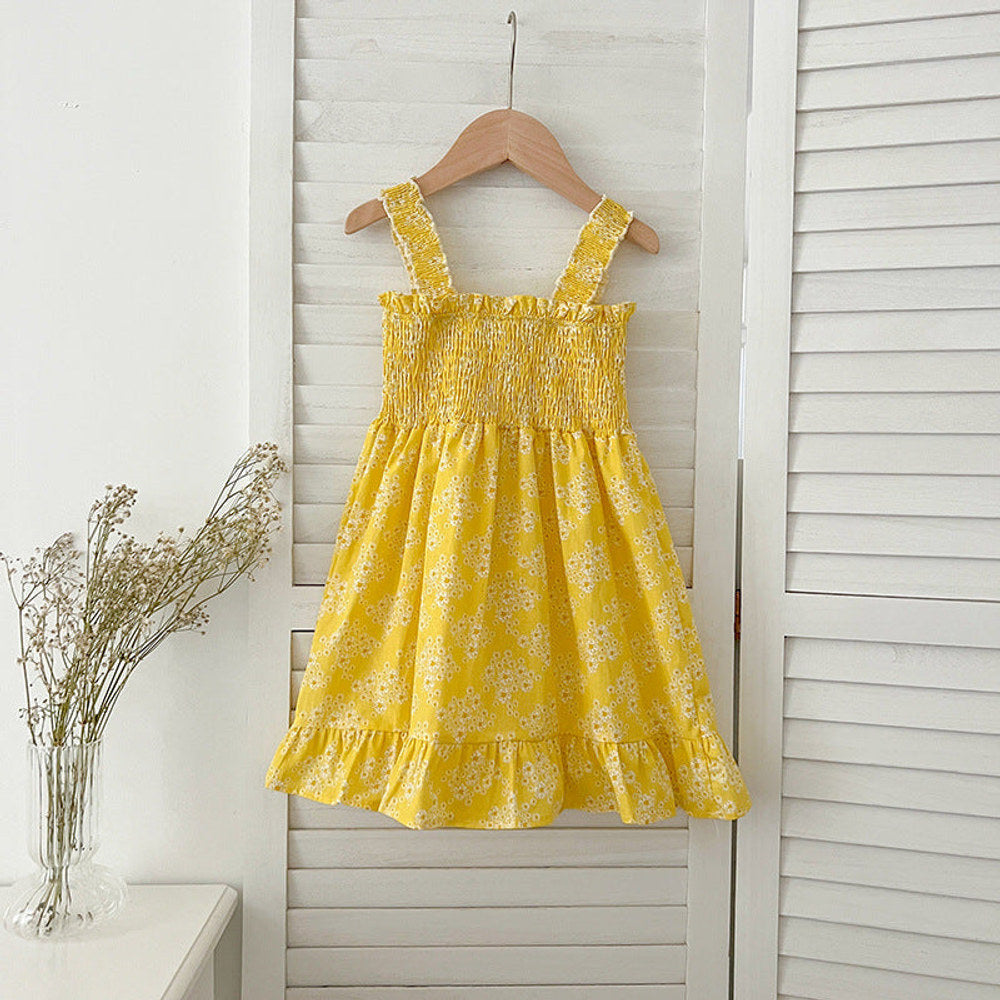 MyKids-USA® Girls Floral Pattern Sleeveless Off Shoulder Pleated Strap bodysuit And Girls’ Dress – Princess Sister Matching Set