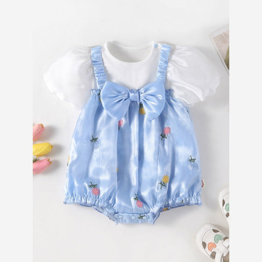 MyKids-USA® Baby Girls Floral Pattern Short Sleeves Big Bow bodysuit