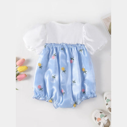 MyKids-USA® Baby Girls Floral Pattern Short Sleeves Big Bow bodysuit