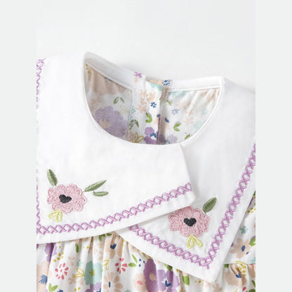 MyKids-USA® Baby Girls Floral Pattern Fly Sleeves Embroidered Collar bodysuit