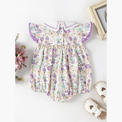 MyKids-USA® Baby Girls Floral Pattern Fly Sleeves Embroidered Collar bodysuit