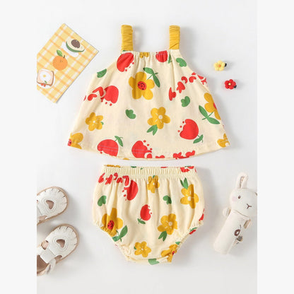 MyKids-USA® Baby Kids Girls Floral Pattern Sleeveless Strap Top Dress And Bloomers Casual Clothing Set