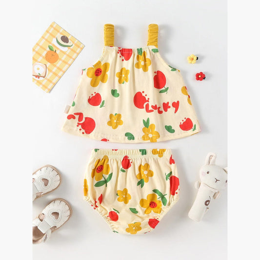 MyKids-USA® Baby Kids Girls Floral Pattern Sleeveless Strap Top Dress And Bloomers Casual Clothing Set