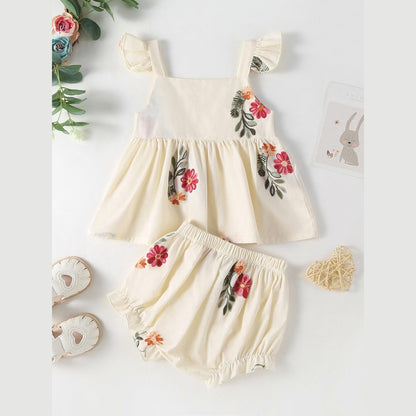 MyKids-USA® Baby Kids Girls Floral Pattern Sleeveless Strap Top Dress And Bloomers Clothing Set/ bodysuit