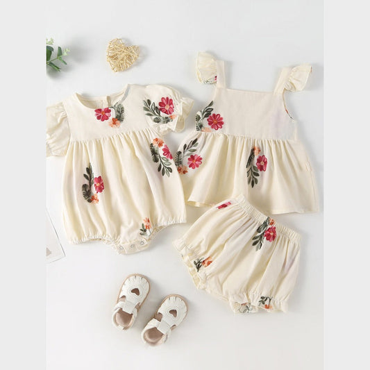 MyKids-USA® Baby Kids Girls Floral Pattern Sleeveless Strap Top Dress And Bloomers Clothing Set/ bodysuit