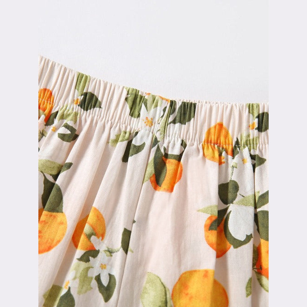 MyKids-USA® Summer Baby Kids Girls Solid Color Striped Pattern Fly Sleeves Top Shirt And Fruits Pattern Shorts Casual Clothing Set