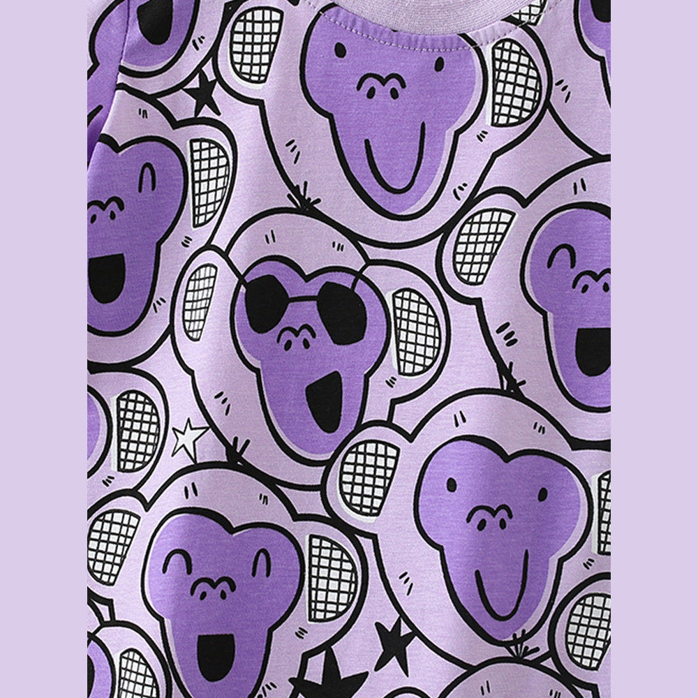 MyKids-USA® Baby Kids Girls Cartoon Monkey Pattern Short Sleeves T-Shirt And Shorts Casual Clothing Set
