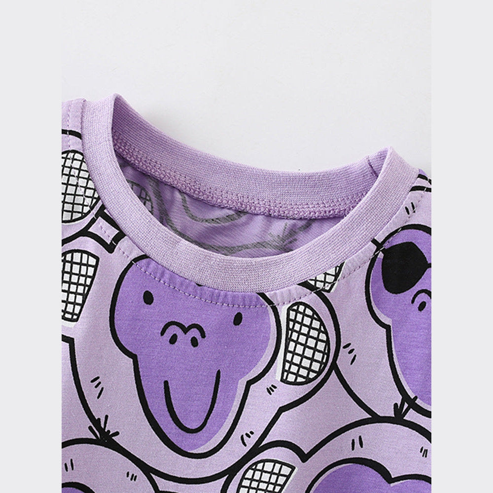 MyKids-USA® Baby Kids Girls Cartoon Monkey Pattern Short Sleeves T-Shirt And Shorts Casual Clothing Set