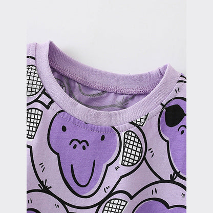 MyKids-USA® Baby Kids Girls Cartoon Monkey Pattern Short Sleeves T-Shirt And Shorts Casual Clothing Set