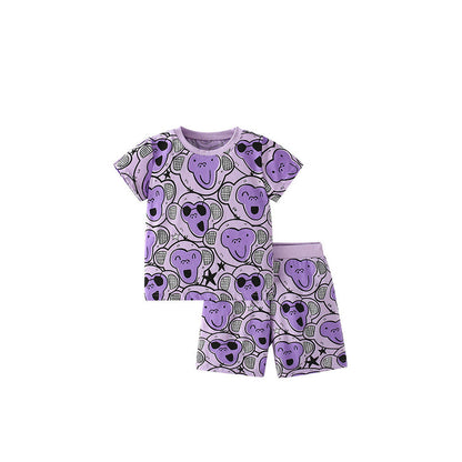 MyKids-USA® Baby Kids Girls Cartoon Monkey Pattern Short Sleeves T-Shirt And Shorts Casual Clothing Set
