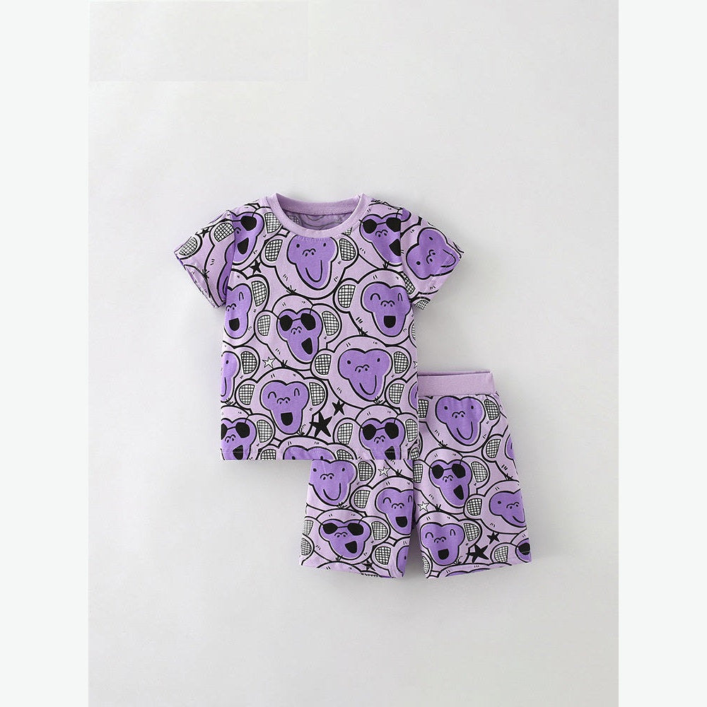 MyKids-USA® Baby Kids Girls Cartoon Monkey Pattern Short Sleeves T-Shirt And Shorts Casual Clothing Set