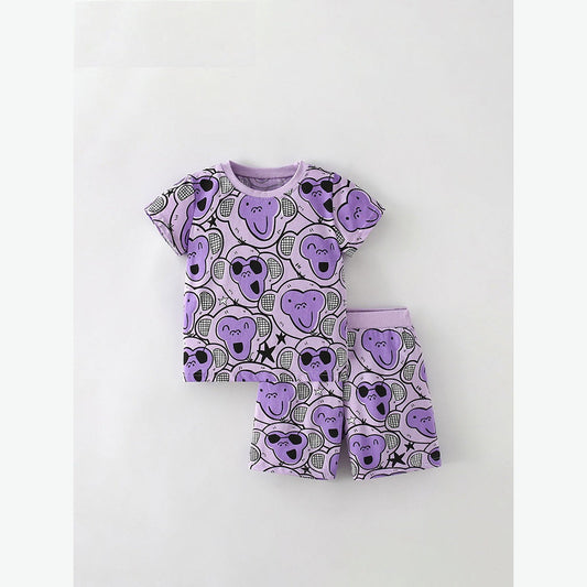 MyKids-USA® Baby Kids Girls Cartoon Monkey Pattern Short Sleeves T-Shirt And Shorts Casual Clothing Set