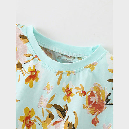 MyKids-USA® Baby Kids Girls Floral Print Short Sleeves T-Shirt And Shorts Casual Clothing Set