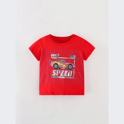 MyKids-USA® Boys’ Racing Car Cartoon Print T-Shirt In European And American Style