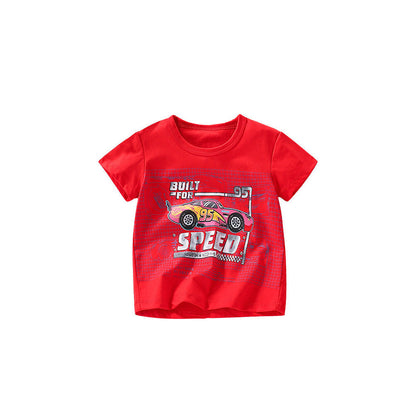 MyKids-USA® Boys’ Racing Car Cartoon Print T-Shirt In European And American Style