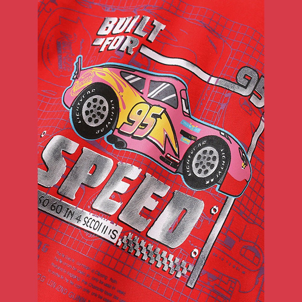 MyKids-USA® Boys’ Racing Car Cartoon Print T-Shirt In European And American Style