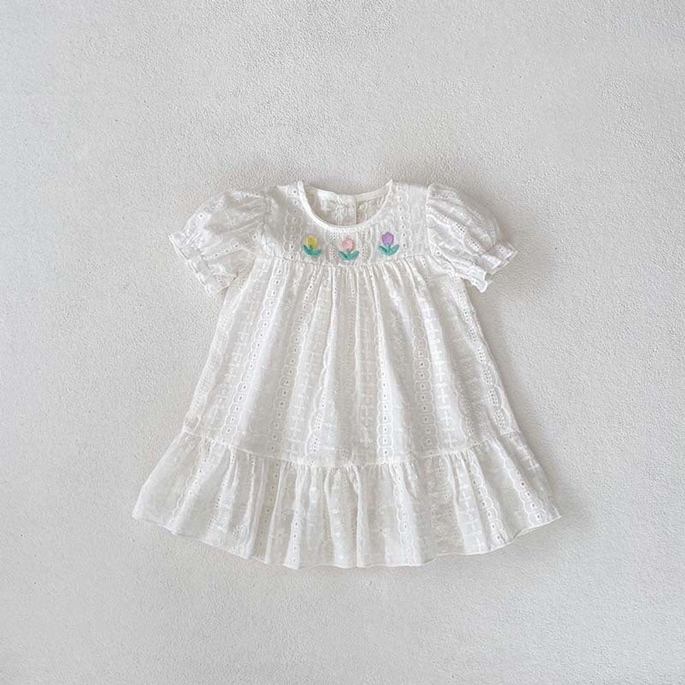 MyKids-USA® Baby Girls Flowers Embroidery Pattern Hollow Out Short Sleeves bodysuit