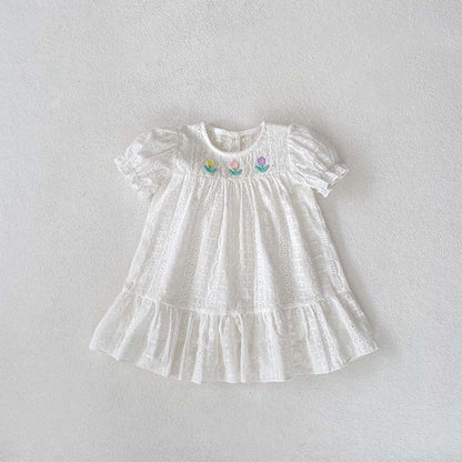 MyKids-USA® Baby Girls Flowers Embroidery Pattern Hollow Out Short Sleeves bodysuit