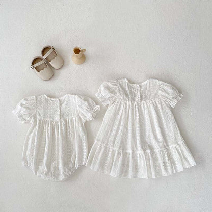 MyKids-USA® Baby Girls Flowers Embroidery Pattern Hollow Out Short Sleeves bodysuit