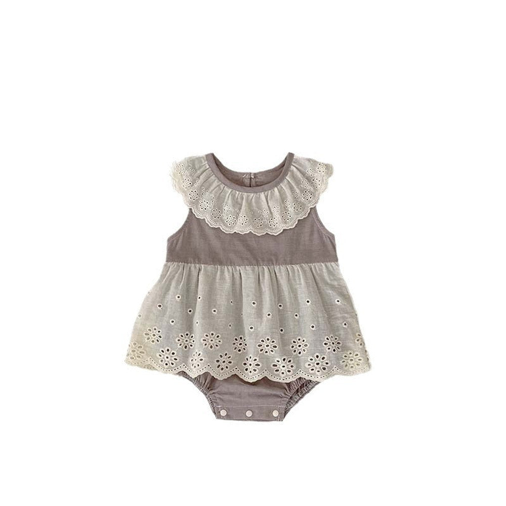 Summer Design Baby Girls Flowers Hollow Out Pattern Sleeveless Patchwork bodysuit