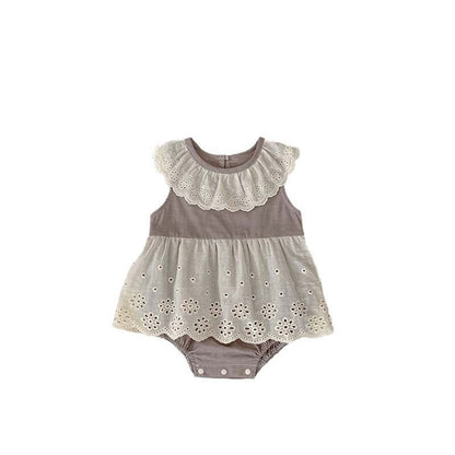 Summer Design Baby Girls Flowers Hollow Out Pattern Sleeveless Patchwork bodysuit