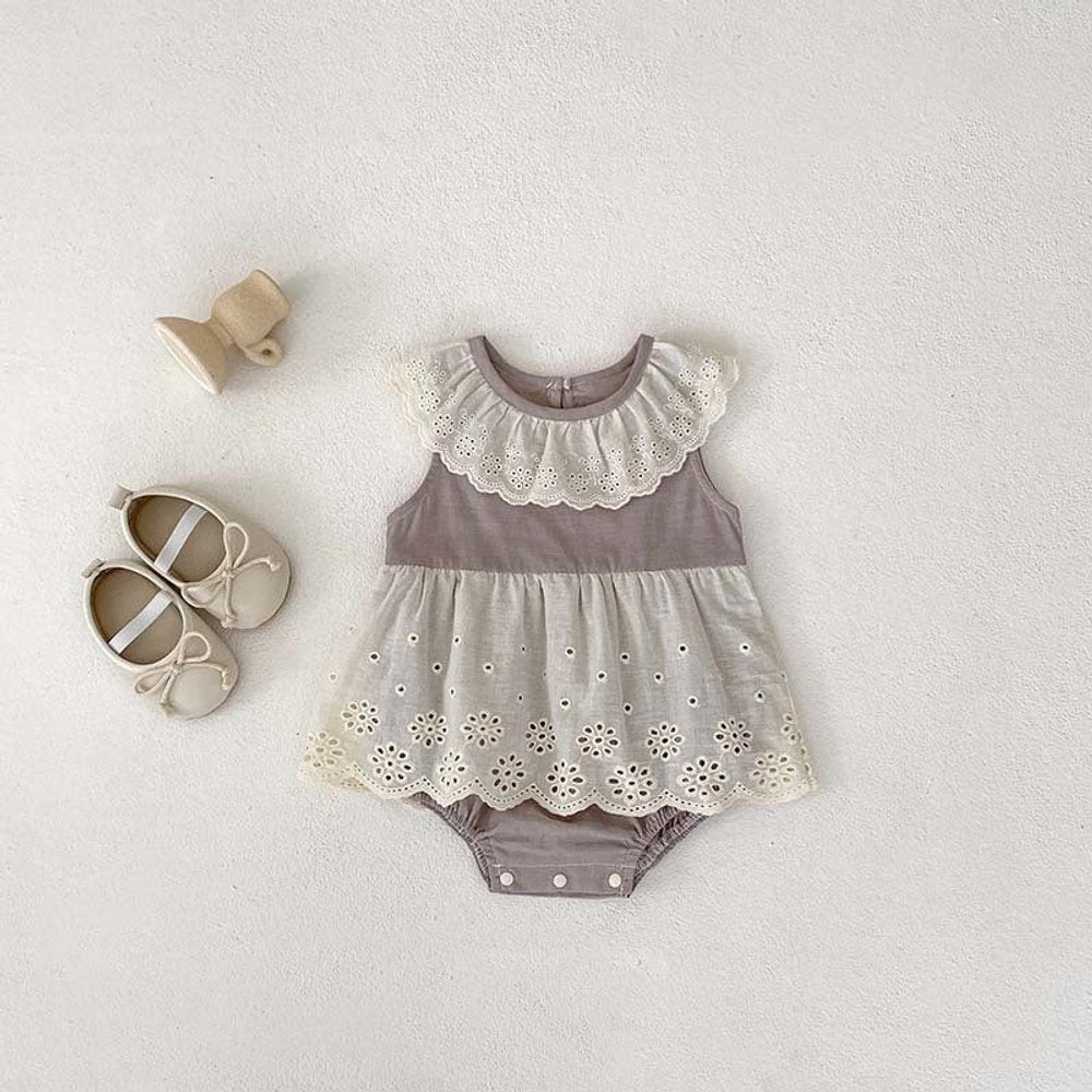 Summer Design Baby Girls Flowers Hollow Out Pattern Sleeveless Patchwork bodysuit