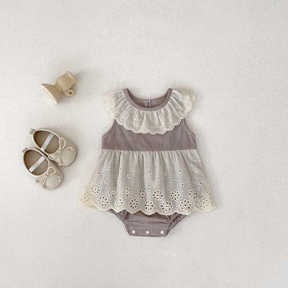 Summer Design Baby Girls Flowers Hollow Out Pattern Sleeveless Patchwork bodysuit