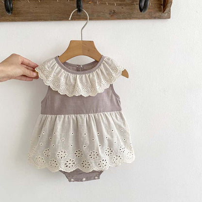 Summer Design Baby Girls Flowers Hollow Out Pattern Sleeveless Patchwork bodysuit