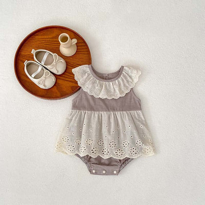 Summer Design Baby Girls Flowers Hollow Out Pattern Sleeveless Patchwork bodysuit