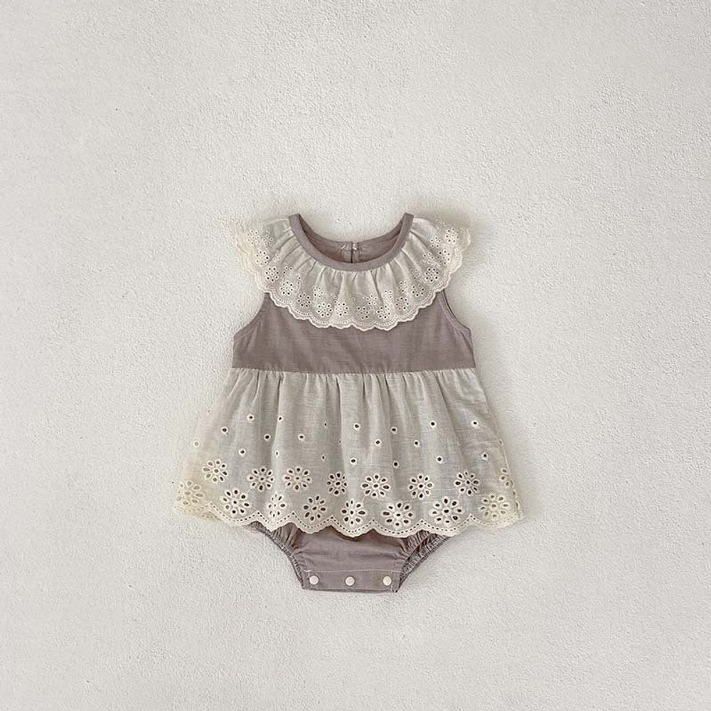 Summer Design Baby Girls Flowers Hollow Out Pattern Sleeveless Patchwork bodysuit