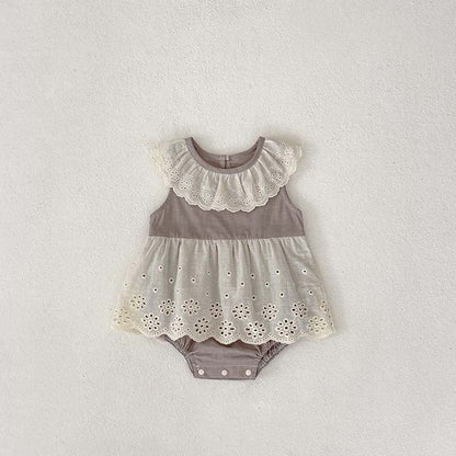Summer Design Baby Girls Flowers Hollow Out Pattern Sleeveless Patchwork bodysuit