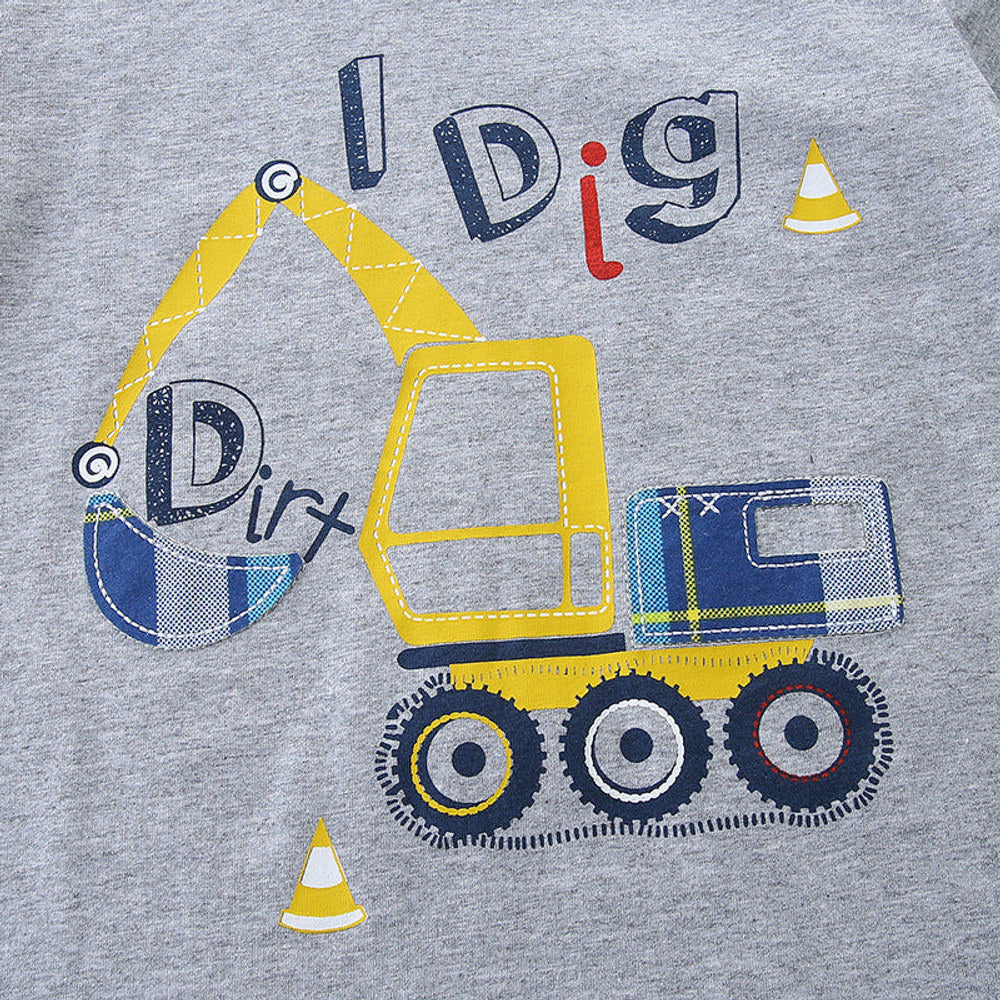 MyKids-USA® Baby Kids Boys Excavator Cartoon Print T-Shirt And Plaid Shorts Clothing Set