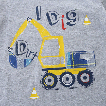 MyKids-USA® Baby Kids Boys Excavator Cartoon Print T-Shirt And Plaid Shorts Clothing Set