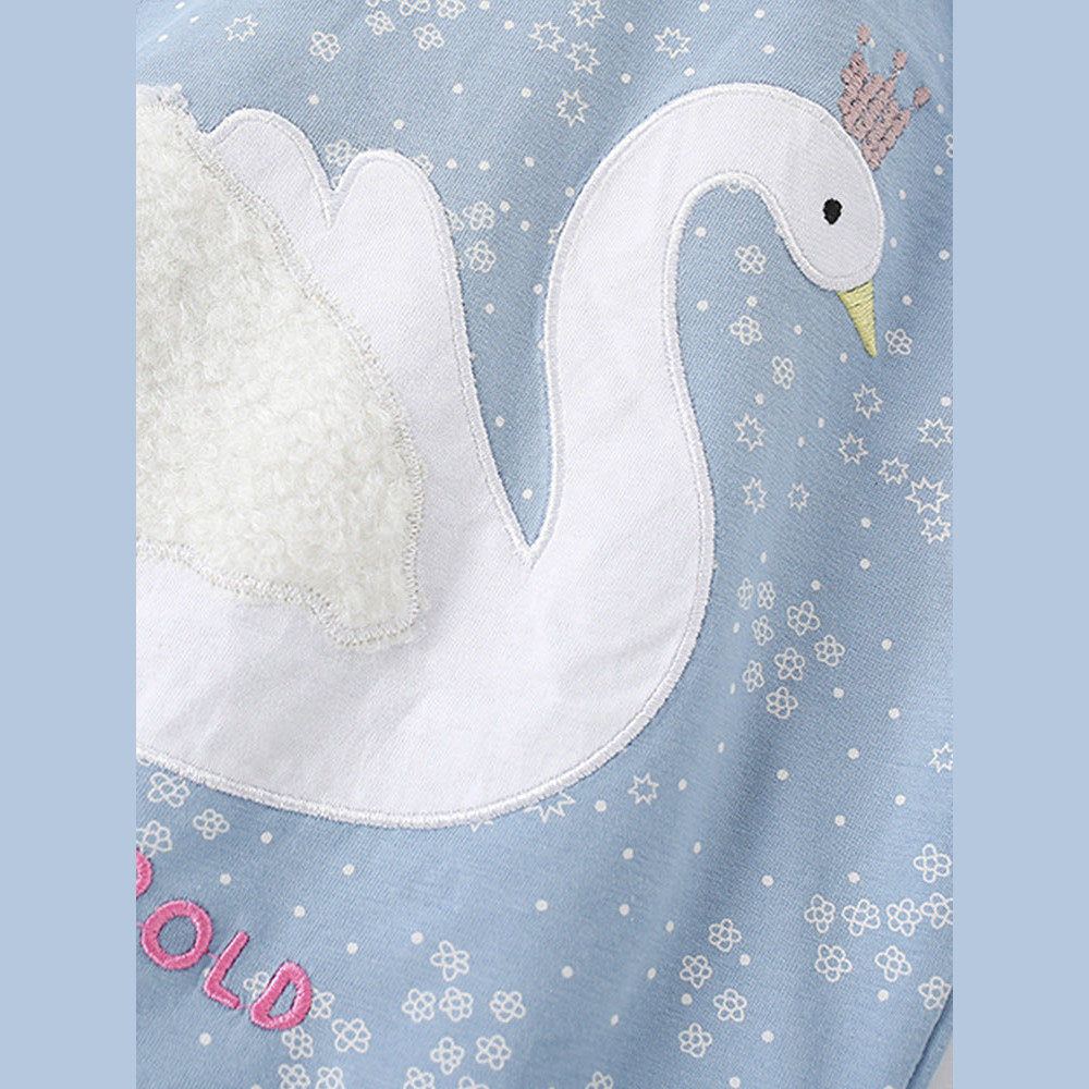 MyKids-USA® Baby Kids Girls Swan Cartoon Pattern Short Sleeves T-Shirt And Shorts Casual Clothing Set