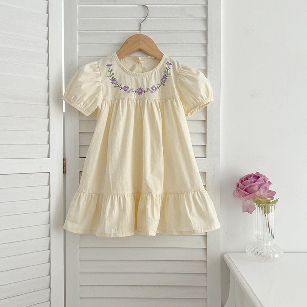 MyKids-USA® Girls Floral Pattern Embroidery Crew Neck Dress – Simple Sister Matching Set