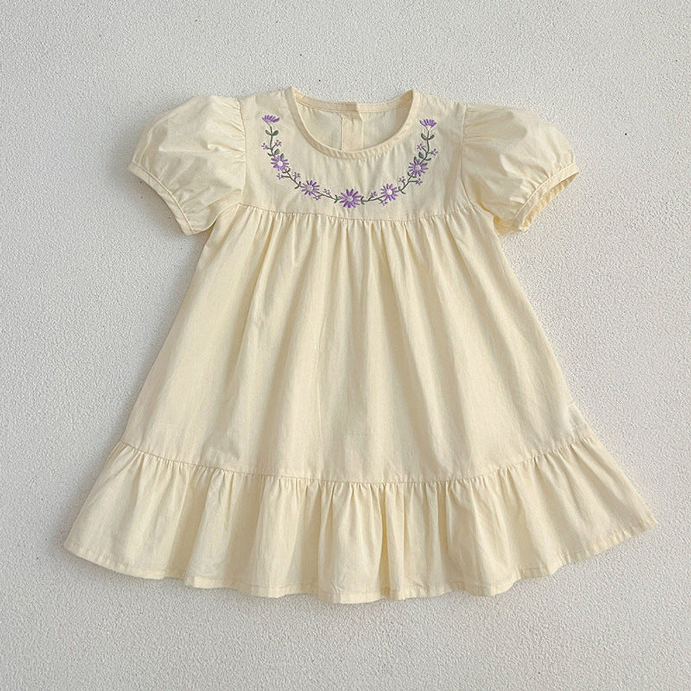 MyKids-USA® Girls Floral Pattern Embroidery Crew Neck Dress – Simple Sister Matching Set