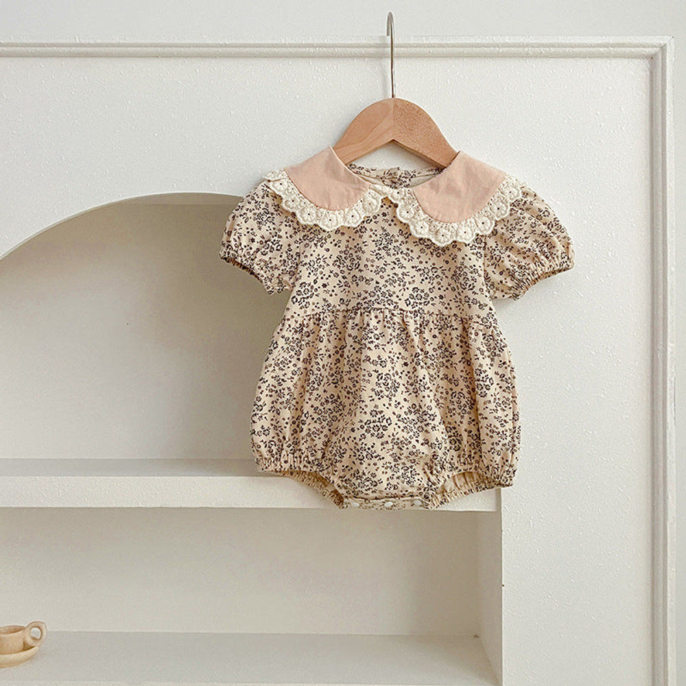 MyKids-USA® Design Baby Kids Girls Floral Pattern Short Sleeves Peter Pan Collar bodysuit And Girls’ Dress – Princess Sister Matching Set