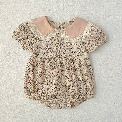MyKids-USA® Design Baby Kids Girls Floral Pattern Short Sleeves Peter Pan Collar bodysuit And Girls’ Dress – Princess Sister Matching Set
