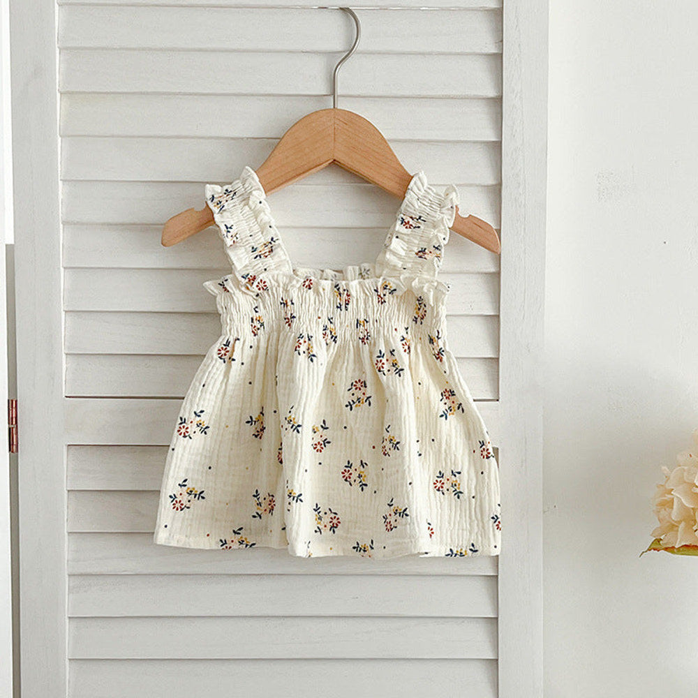 MyKids-USA® Baby Girls Sleeveless Floral Pattern Strap Top Dress And Shorts Clothing Set