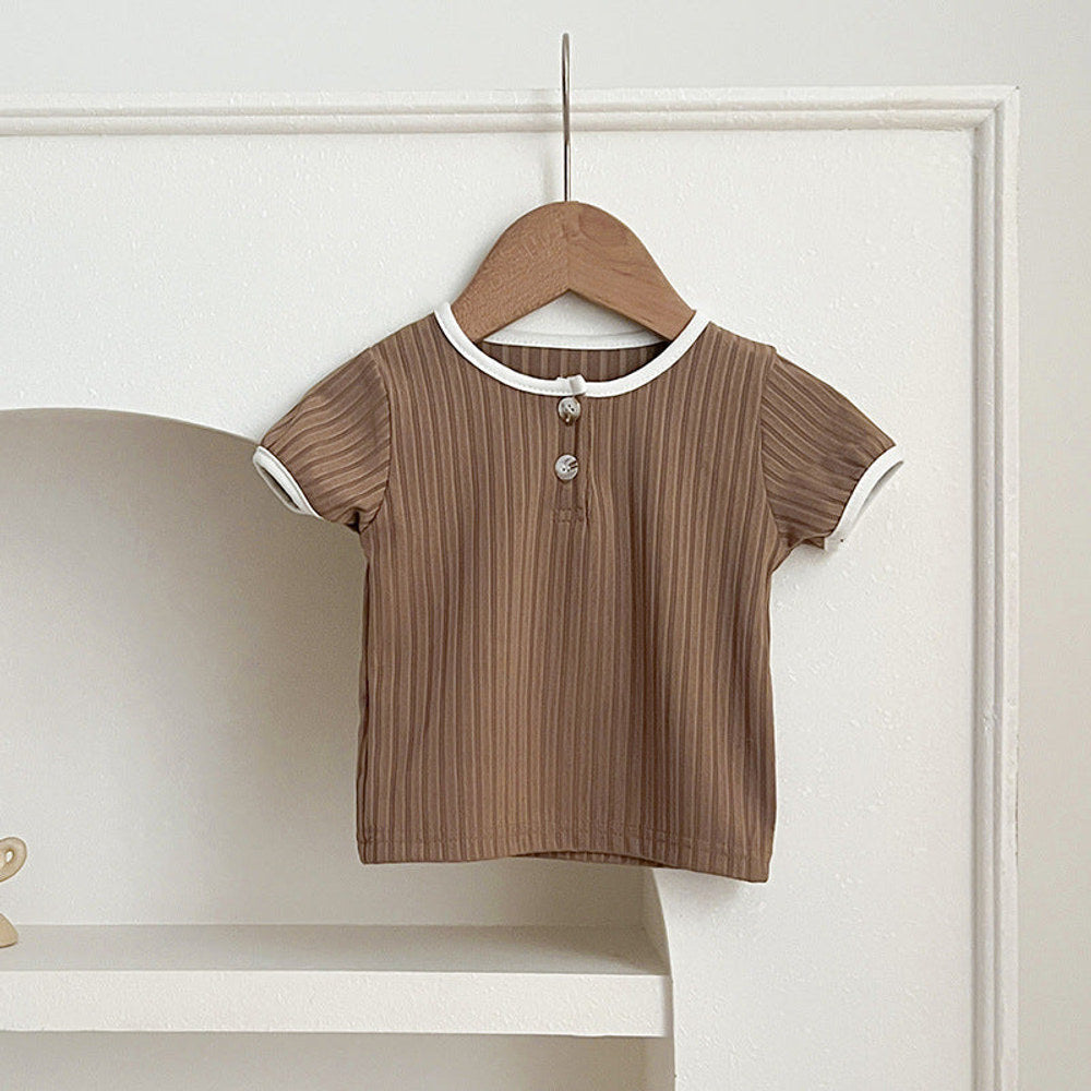 MyKids-USA® Baby Unisex Crew Neck Short Sleeves Simple Elastic Double-Button Top T-Shirt