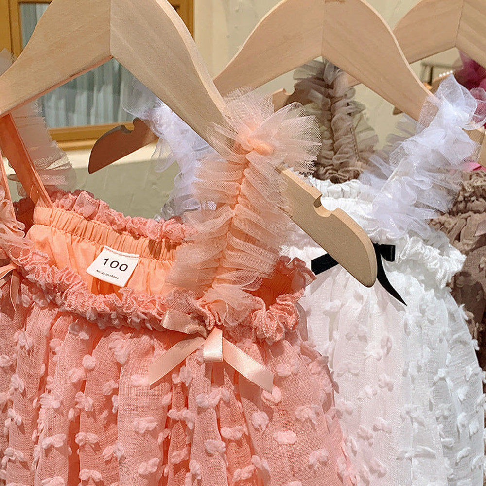 MyKids-USA® Baby Kids Girls Sleeveless Solid Color 3D Butterfly Bows Design Mesh Design Strap Dress
