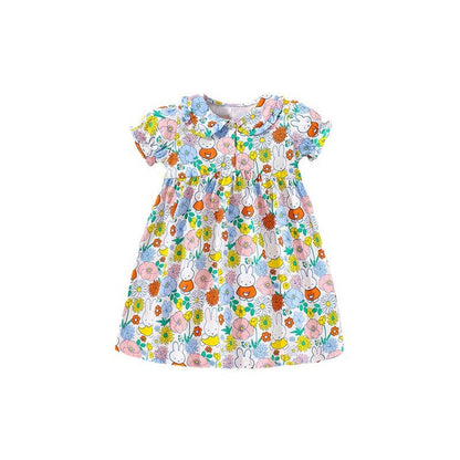 MyKids-USA® Girls Short Sleeves Flowers Print Peter Pan Collar Dress