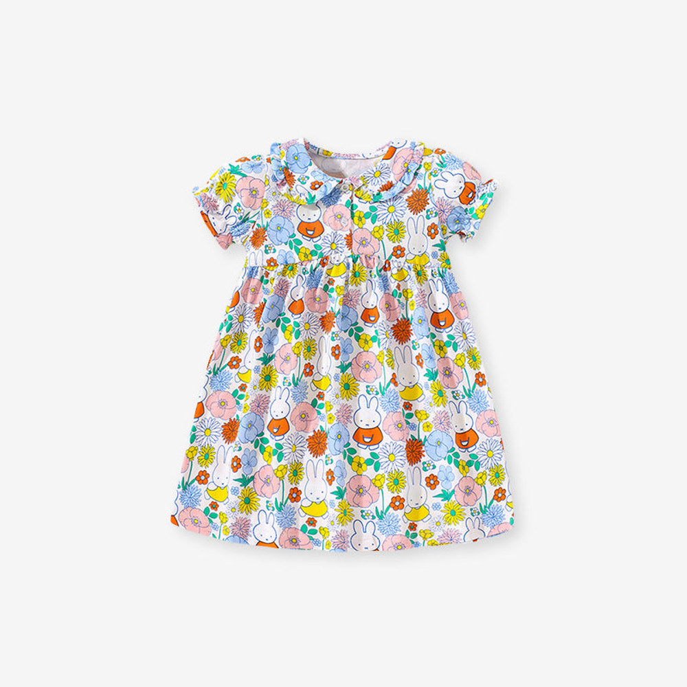 MyKids-USA® Girls Short Sleeves Flowers Print Peter Pan Collar Dress