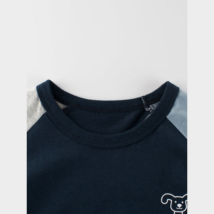 MyKids-USA® Boys’ Dog Logo Print Color Patchwork T-Shirt In European And American Style