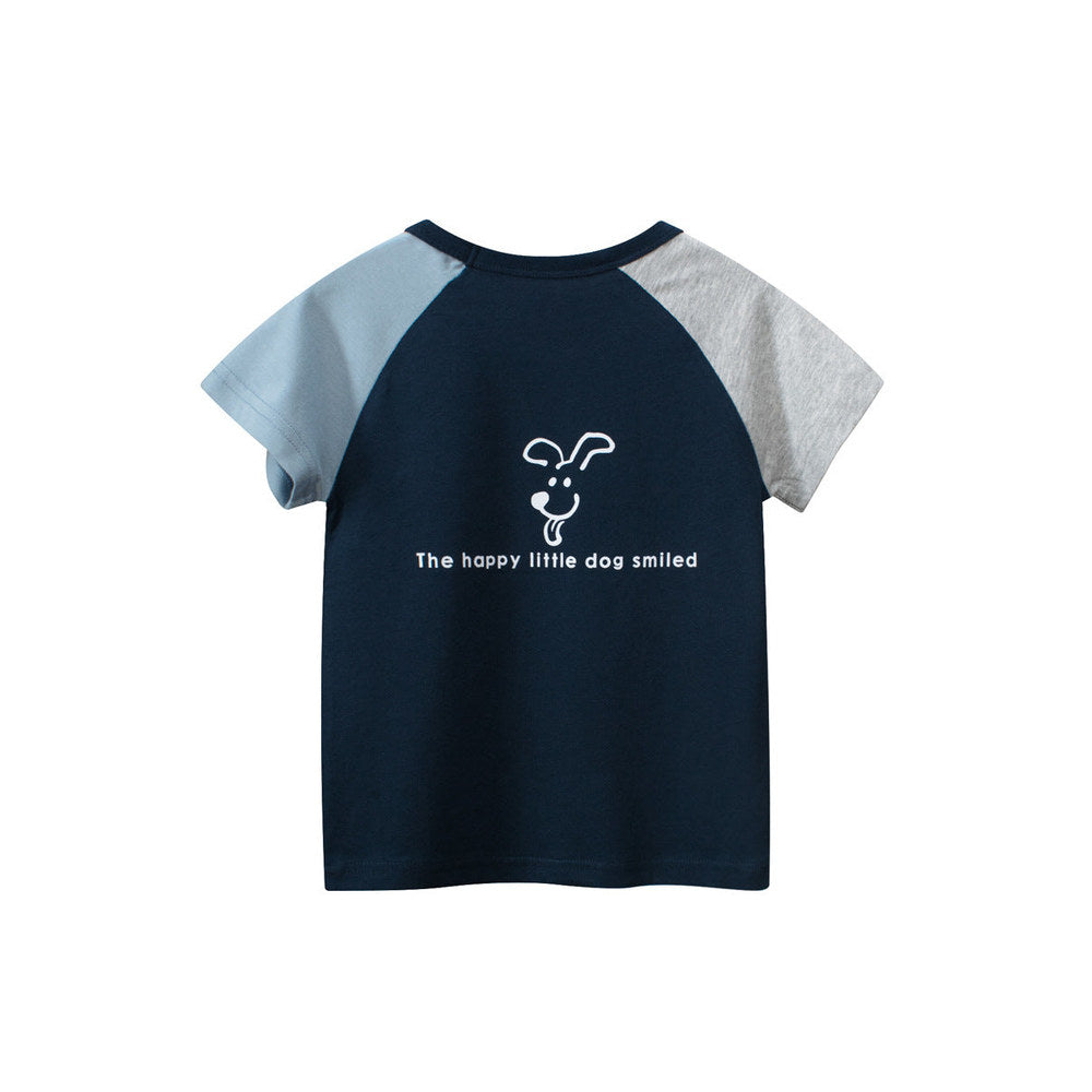 MyKids-USA® Boys’ Dog Logo Print Color Patchwork T-Shirt In European And American Style