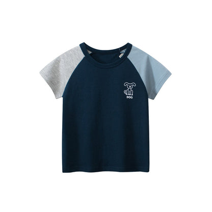 MyKids-USA® Boys’ Dog Logo Print Color Patchwork T-Shirt In European And American Style